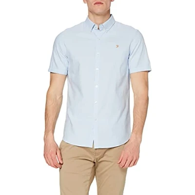Image of Farah Mens Brewer Short Sleeve Bd Shirt Sky Blue XXL