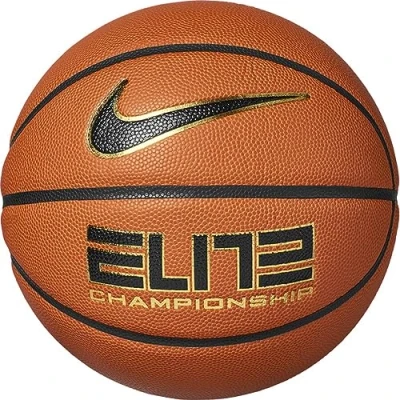 Image of Nike Elite Championship 8P 2.0 Deflated Basketball Rubber and Faux Leather in Amber/Black/Metallic Gold, Size 7, N.100.9913.891.07