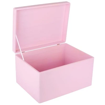Image of Creative Deco XXL Large Pink Wooden Storage Box Chest 40 x 30 24 cm (+/ 1 cm) with Hinged Lid Gift for Christmas Xmas Wood Keepsake Memory Craft