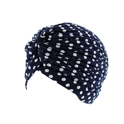 Image of Topkids Accessories Hair Turban Head Wrap, Sleep Cap, Scarf, Towel, Chemo Headwear for Women UK, Silk Wrap Sleeping (Polka Dot Print Navy Blue)