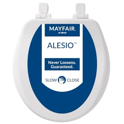 Image of MAYFAIR 864SLOW 000 Toilet Seat Will Slow Close, Never Loosen and Provide The Perfect Fit, Round, Highly Stylized Durable Enameled Wood, White