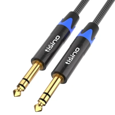 Image of Tisino 6.35mm Jack TRS Cable, Nylon Braid Heavy Duty 6.35 mm 1/4&quot; Stereo Male to Balanced Audio Lead Cord 2m