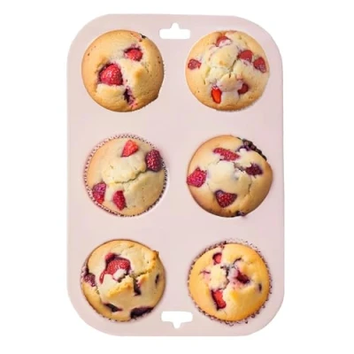 Image of Premier Housewares Elegant Pink Muffin Tray, Easy to Clean Silicon Cupcake Mould, Versatile and Sturdy Mould