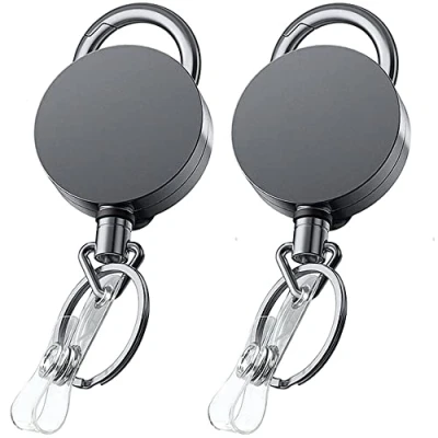 Image of VOVIGGOL 2Pcs Heavy Duty Badge Reels Retractable Holders with Belt Clip Key Ring, Metal ID Card Holder Carabiner Keychain Ring for Name Clips, 27.5 Inch Strong Dyneema Pull Cord