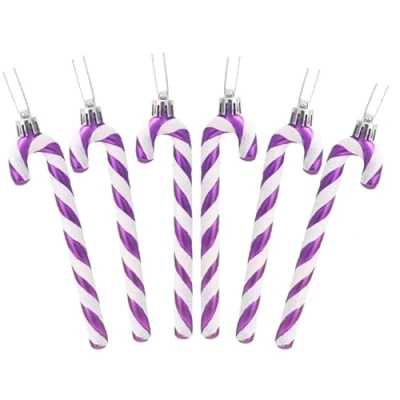 Image of Glitter Candy Cane Christmas Tree Hanging Decoration Bauble Xmas Ornament Pack of 6 13cm (Lilac)