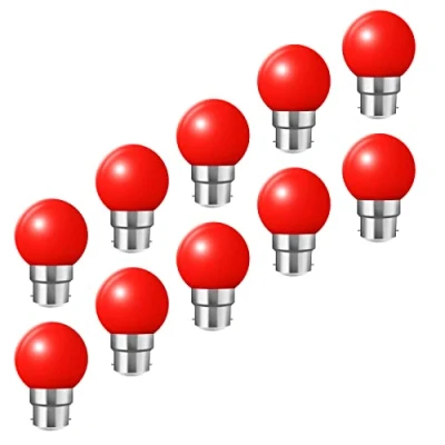 Image of HUAMu B22 Bayonet Light Bulbs Pack of 10 2W LED Coloured Bulb Mini Globe Golfball for Outdoor Patio Garden Party Christmas(Red)
