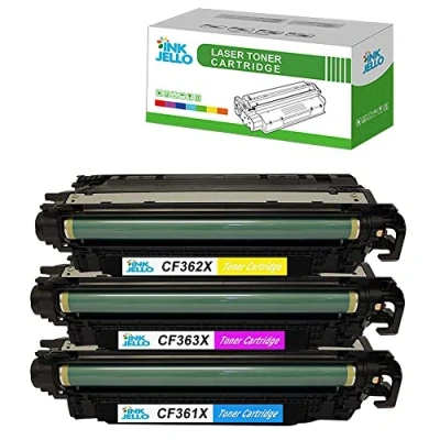 Image of InkJello Compatible Toner Cartridge Replacement for HP Colour LaserJet Enterprise M552dn M553 M553dn M553n M553x Flow MFP M577c M577dn M577f M577z CF361X/2X/3X (Cyan/Yellow/Magenta,3 Pack)