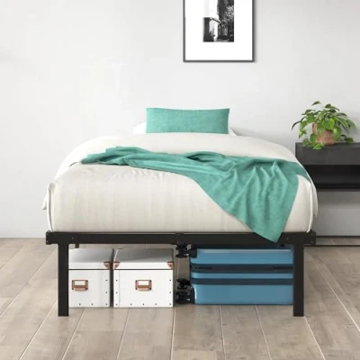 Image of Zinus Caleb Single bed frame 90x190 cm 36cm Height Metal with Underbed storage and steel slat support Foldable Black