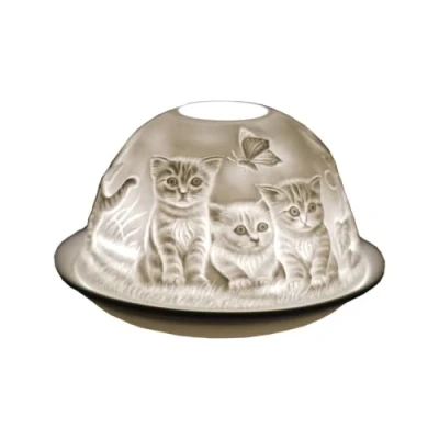Image of Cello Porcelain Tealight holder Dome, Kittens Design, a stunning candle projecting 3D image. Use with scented and unscented tealights, Cat Gifts for Women &amp; Ornament.