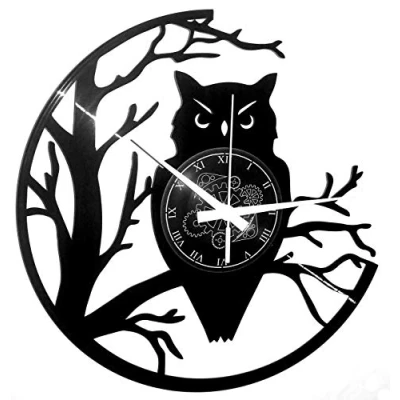 Image of Instant Karma Clocks Vinyl Wall Clock Owl Decorative Night Room Design Kids, Black