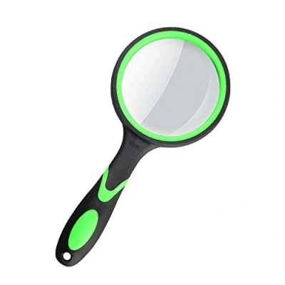 Image of Magnifying Glass 10X Handheld Reading Magnifier for Seniors &amp; Kids, Thickened Lens with Non Slip Rubber Handle, Ideal Small Prints Hobby Observation Inspection (Green)
