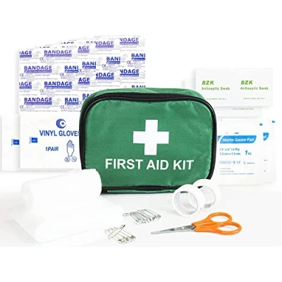 Image of Clay Roberts First Aid Kit, Green, Compact Kit Bag, Bandages, Dressing Pads Plasters, Emergency &amp; Medical Supplies 1st Bag for Travel Green Travel, Camping, Kits