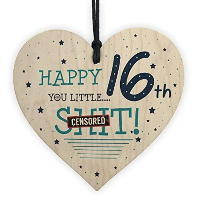Image of RED OCEAN Funny Rude 16th Birthday Card For Son Daughter Wooden Heart Gift