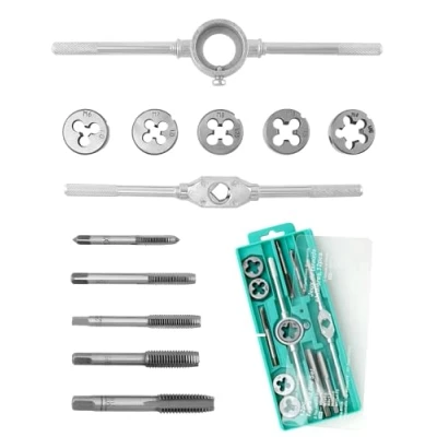 Image of QWORK® 12 Piece Metric Tap and Die Set with Storage Case HRC 53 Bearing Steel M6 M12