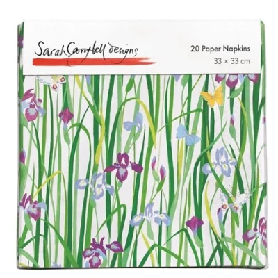 Image of Museums &amp; Galleries Pack of 20 Paper Serviette Napkins Irises and Butterflies Design by Sarah Campbell Disposable Tableware