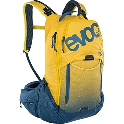 Image of EVOC trail PRO 16l protector backpack for day tours &amp; riding (LITESHIELD PLUS back protector, extremely lightweight, wide hip fins, 3l hydration bladder compartment, Size: S/M), Curry/Denim