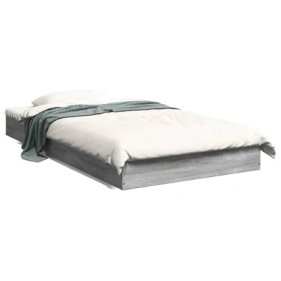 Image of vidaXL Engineered Wood Single Bed Frame Grey Sonoma, Modern Bedroom Furniture, 100x200 cm, Sturdy Plywood Slats