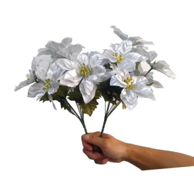 Image of Ikamazyeao 6 Pieces Pack of Artificial Poinsettia Silk Flowers New Year Holiday Home Decor Christmas (Silver)