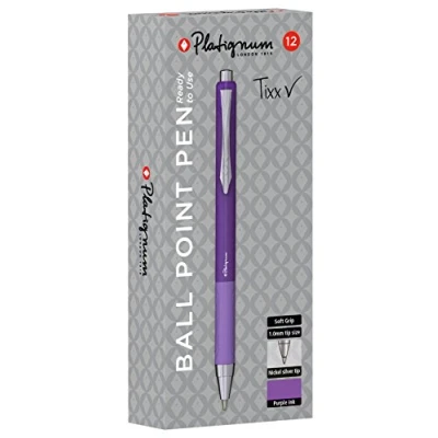 Image of Platignum Tixx Purple Ballpoint Pen [Pack of 12] Soft Grip Barrel with Hybrid Gel Ink for Smudge Free and Ultra Smooth Writing [50494]