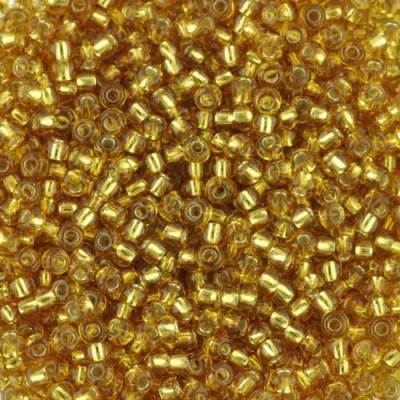 Image of Size 8 Seed Beads Silver Lined Gold Qty 100 Grams