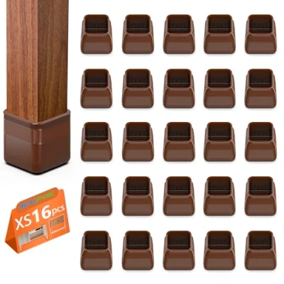 Image of 16pcs Square Chair Leg Protectors, BAIPOK Silicon Covers Caps for Hardwood Floors, Furniture Feet Protectors Pads Chairs Cups With Felt Pads, No Noise and Scratches