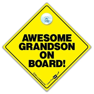 Image of Awesome Grandson on Board Car Sign, Suction Cup Baby Grandparent Sign 14cm