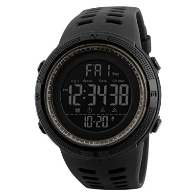Image of Men’s Digital Sport Watch Led Quartz Wrist with Alarm Stopwatch Dual Time Zone Countdown EL Backlight Calendar Date Watches (Black Brown)