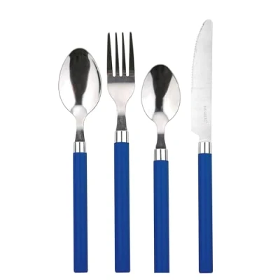 Image of Renberg Happie Cutlery Set, Silver/Blue, 24 Piece