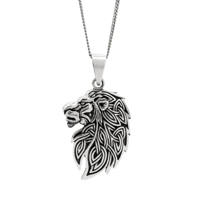 Image of 81stgeneration Unisex 925 Sterling Silver Celtic Knot Lion Head Pendant Necklace, 18&quot;