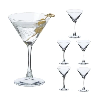 Image of Relaxdays Martini Glasses, Set of 6, 140 ml, Cosmopolitan, Manhattan, Dishwasher Safe, for Cocktails, Home Bar, Clear