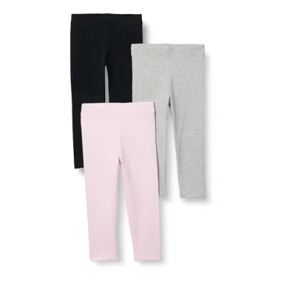 Image of Amazon Essentials Girls&#039; Leggings, Pack of 3, Black/Grey Heather/Light Pink, 2 Years