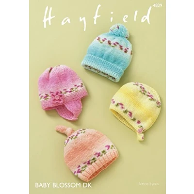 Image of Sirdar 4839 Knitting Pattern Baby Hats Helmet and Bonnet in Hayfield Blossom DK