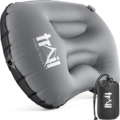 Image of Trail Inflatable Camping Pillow Oversized Ultralight Travel Cushion Neck Lumbar Support with Strap and Bag (Grey)