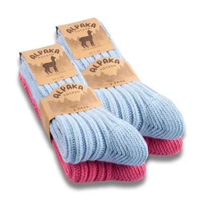 Image of 4 Pairs Alpaca Socks Men Women Wool Warm Winter Socks, Blue Pink, 35 38
