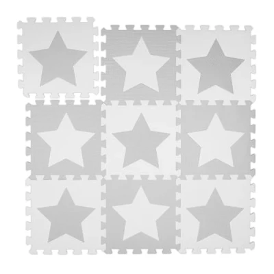 Image of Relaxdays Stars Puzzle Mat, 9 Jigsaw Pieces, 18 Parts, EVA Foam, Safe, Floor Playmat, 91 x cm, Light Grey
