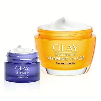 Image of Olay Vitamin C &amp; AHA24 Moisturiser, Face Cream with AHA Niacinamide, 50ml, Includes Retinol Travel Size Night Cream, 15ml, Skin Care Sets Kits Gifts for Women