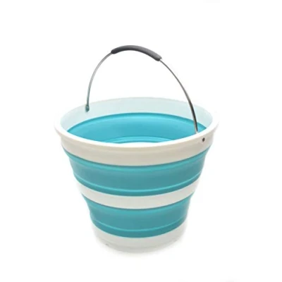 Image of SAMMART 10L Collapsible Plastic Bucket Foldable Round Tub Portable Fishing Water Pail Space Saving Outdoor Waterpot, size 31cm dia (Bright Blue)