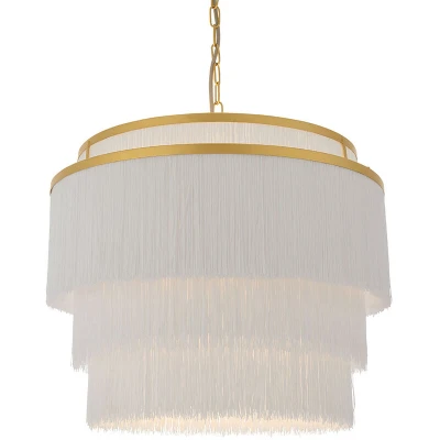 Image of Varese 3 Light Ceiling Pendant Matt Gold Paint &amp; White Tassels