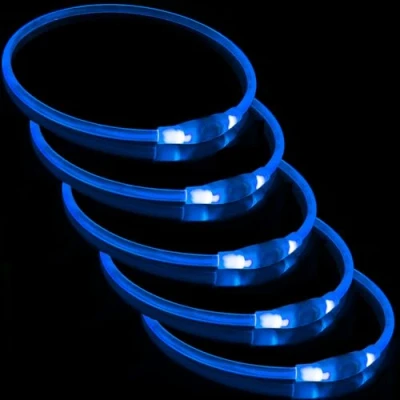 Image of 5 PCS LED Dog Collar, USB Rechargeable Flashing Collar for Night Safety, Adjustable, Waterproof, Bright Illuminated Dogs, One Size Fits All, Blue
