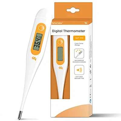 Image of Digital Thermometer, Oral Thermometer Adults Kids Babies, Accurate Fast Switchable Body Temperature Orange