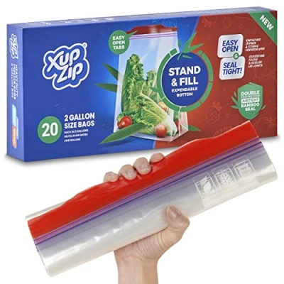 Image of 20 x Premium Food Storage Bags 2.4 Gallons Size Freezer by XupZip™ Leakproof Reusable Airtight Snack Heavy Duty Plastic BPA Free Large
