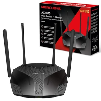 Image of Mercusys AX3000 Dual Band Wi Fi 6 Router 2402 Mbps (5 GHz) + 574 (2.4 GHz), High Speed Wireless Gaming for Xbox, PS4, Steam &amp; 4K Streaming, 160 MHz Channel, 3 Gigabit LAN Ports (MR80X)