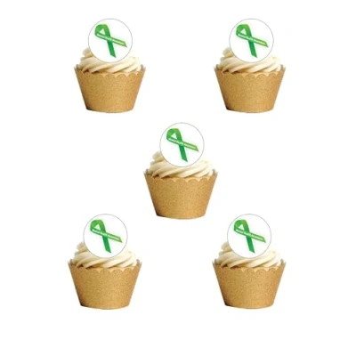 Image of 24 Precut 40mm Round Mental Health Awareness Ribbon Edible Wafer Paper Cake Toppers