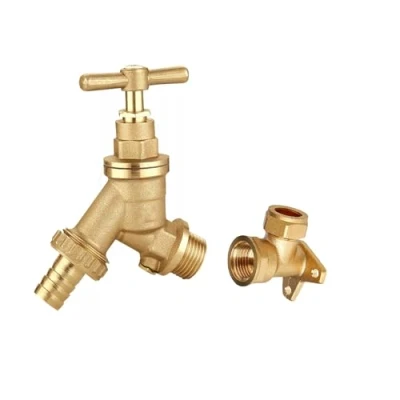 Image of TC Garden Hose Union BIB TAP 1/2&quot; Brass with Double Check Valve &amp; Wall Plate Elbow 15mm x