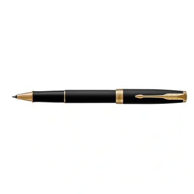 Image of Parker Sonnet Rollerball Pen, Matte Black Lacquer with Gold Trim, Fine Point Ink, Gift Box