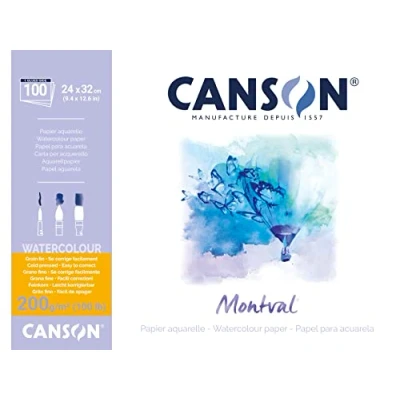 Image of CANSON Montval® Watercolour Block glued on The Long Side, 24 x 32 cm, 100 Sheets, 200 g/m2, fine Grain