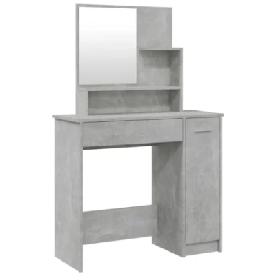 Image of vidaXL Dressing Table with Functional Mirror in Concrete Grey Engineered Wood Vanity Desk Ample Storage for Cosmetics
