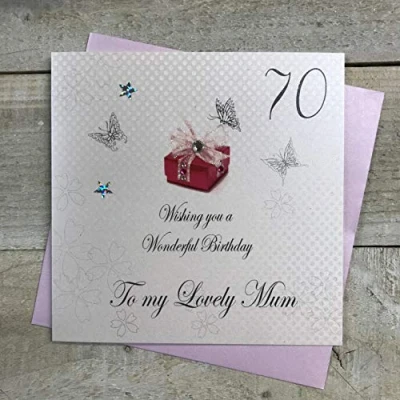 Image of WHITE COTTON CARDS 70 Wishing you a Wonderful Lovely mum Handmade 70th Birthday Card, White, bpd70
