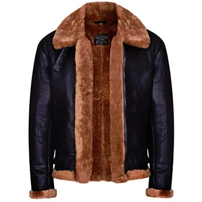 Image of Infinity Men&#039;s Cream B3 Shearling Sheepskin World War 2 Bomber Leather Flying Aviator Jacket S