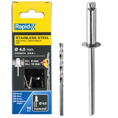 Image of Rapid Rivets Stainless Steel Including Drill Bit, 4 x 14 mm, 5000395 50 Pieces
